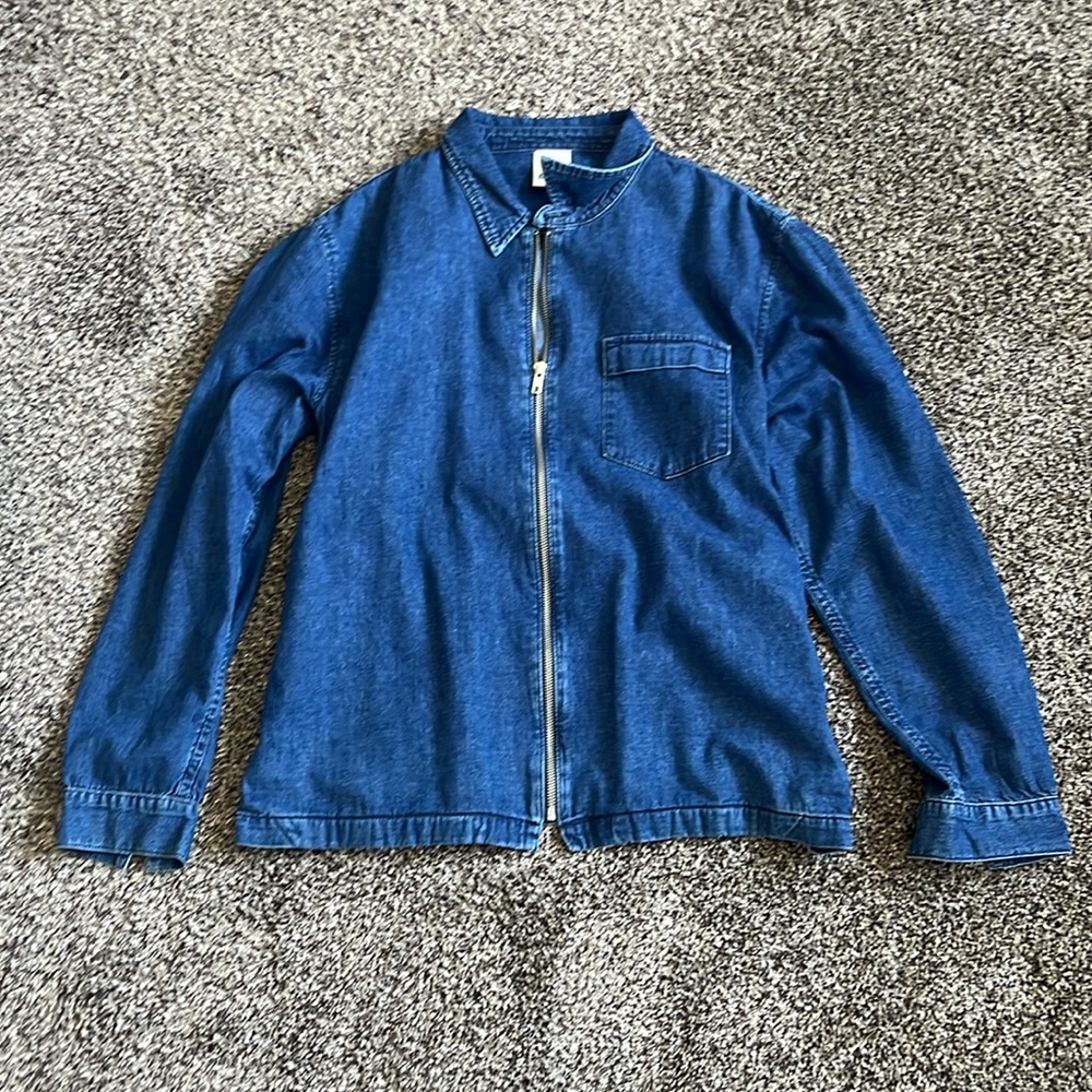 Baldwin Women's Unstructured Denim Jacket Full Zip Collared Medium Wash Loose L